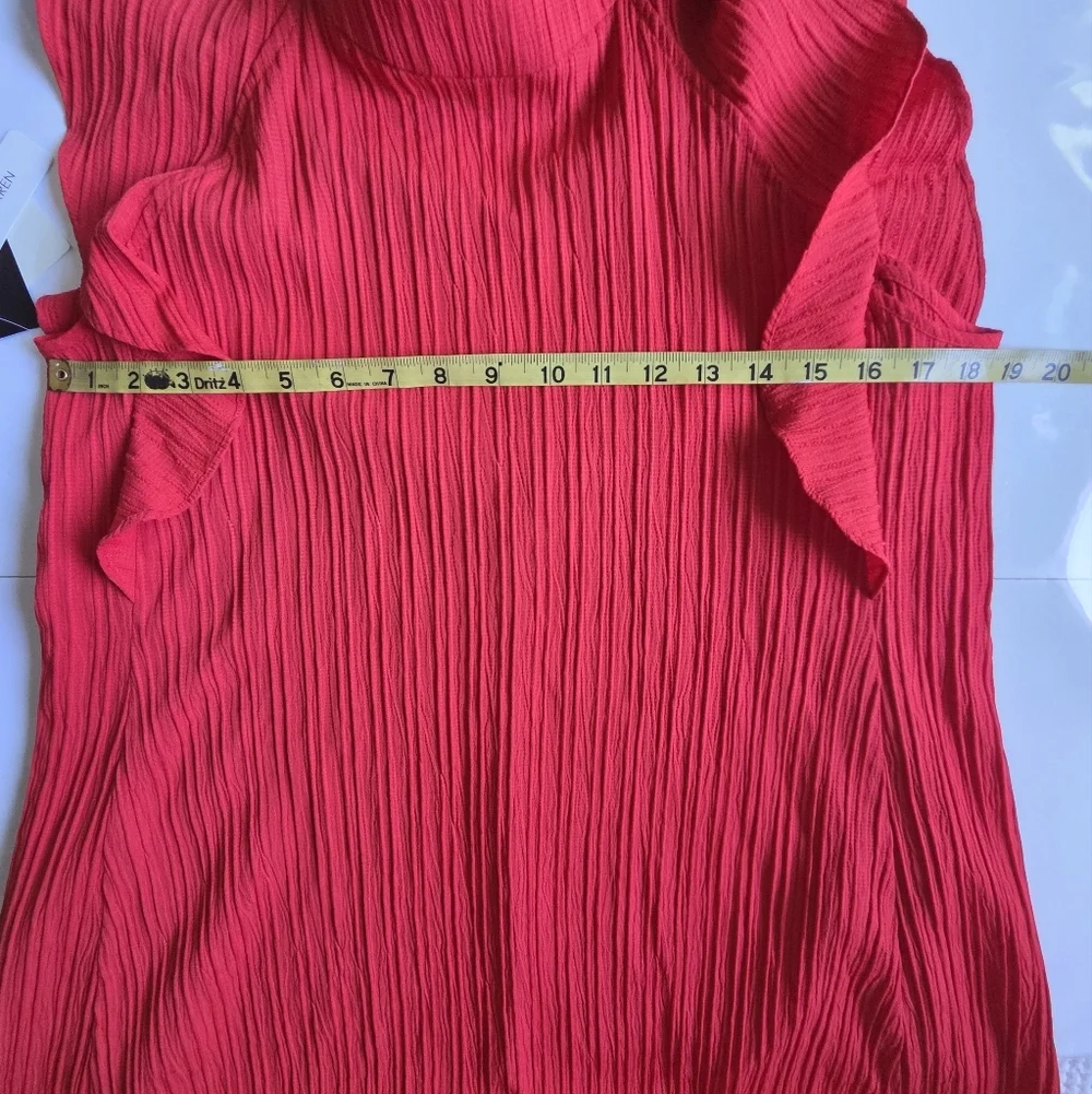 Sandra Darren Red V-Neck Ruffle Sleeve Midi Dress